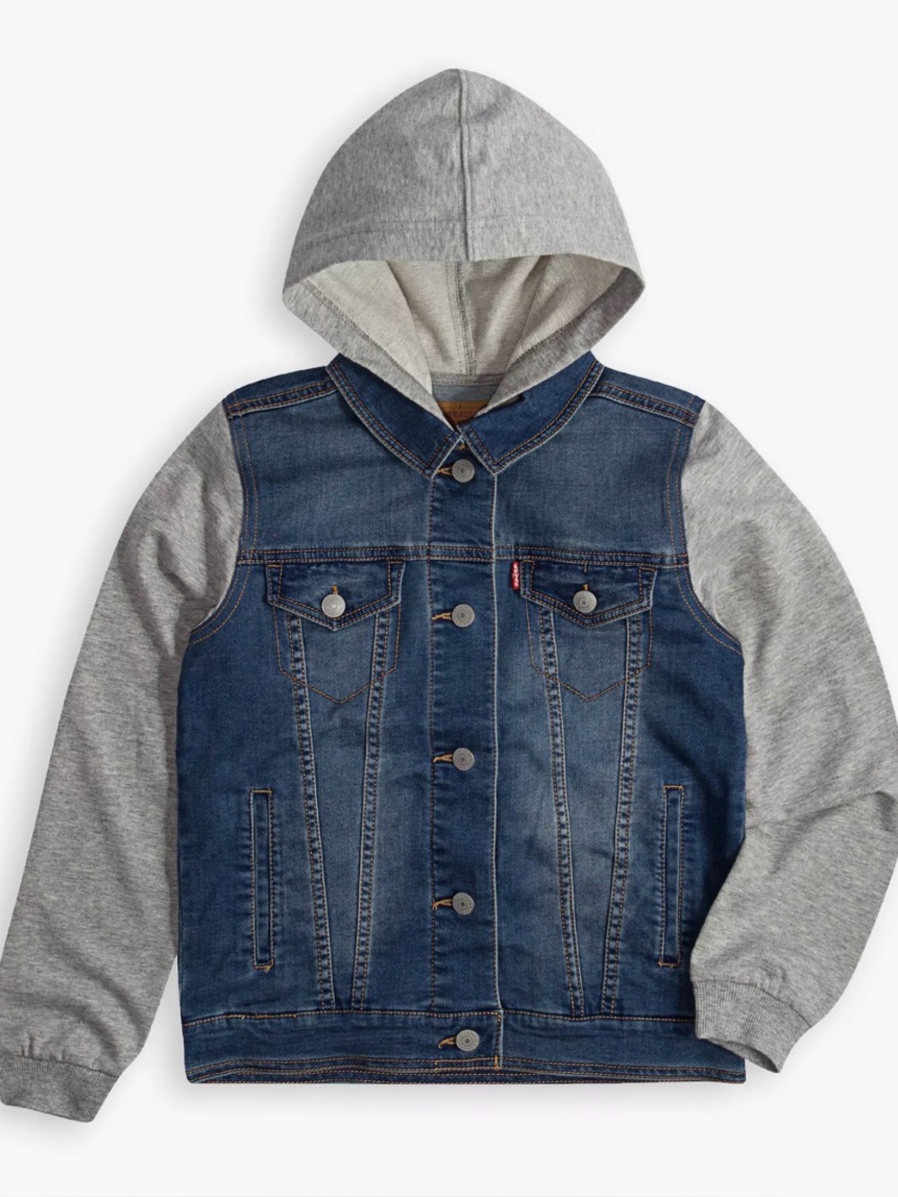 Levi's Blue Denim Jacket with Gray Hoodie & Sleeves